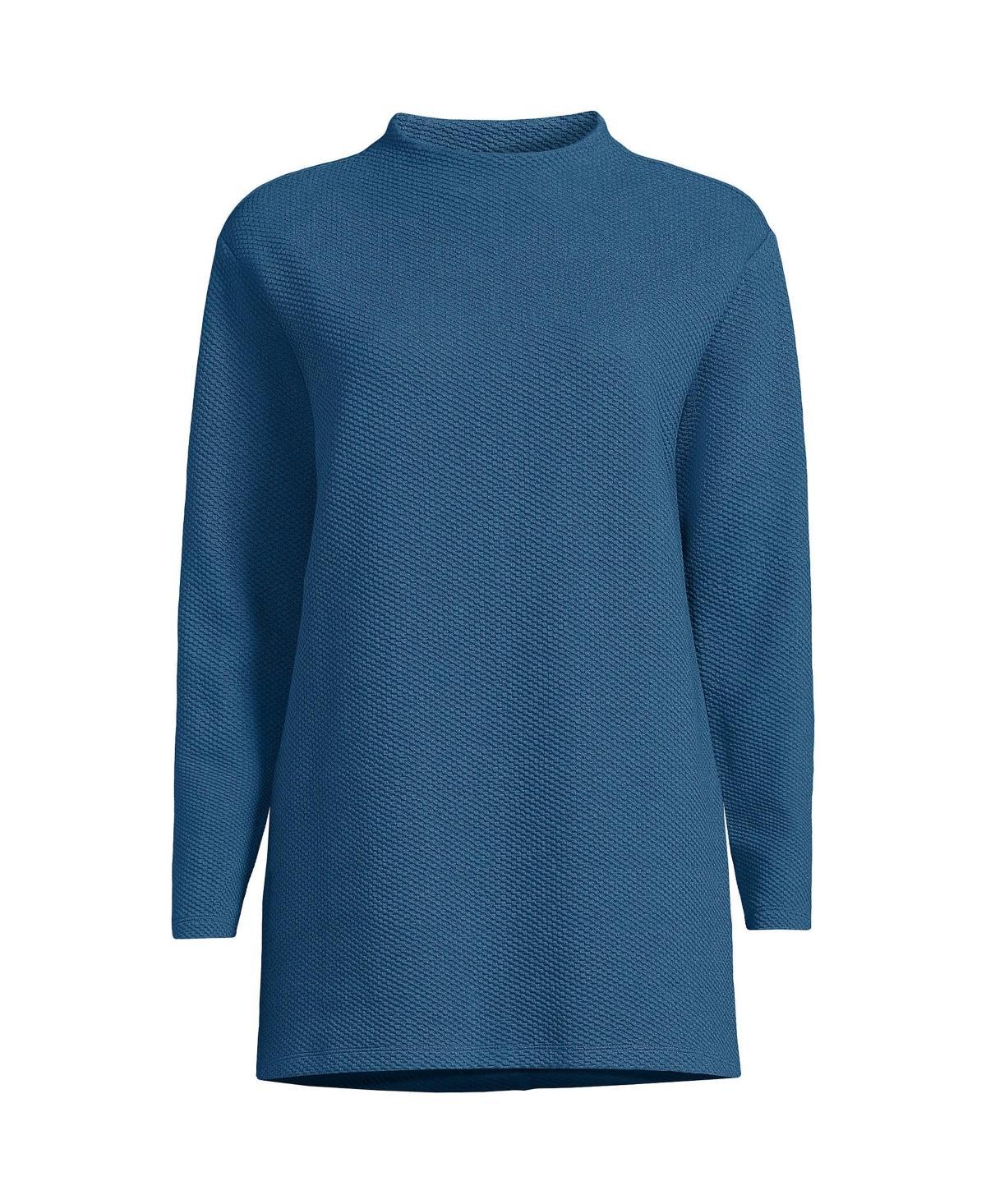 Lands End Womens Petite Long Sleeve Textured Pique Funnel Neck Tunic product image