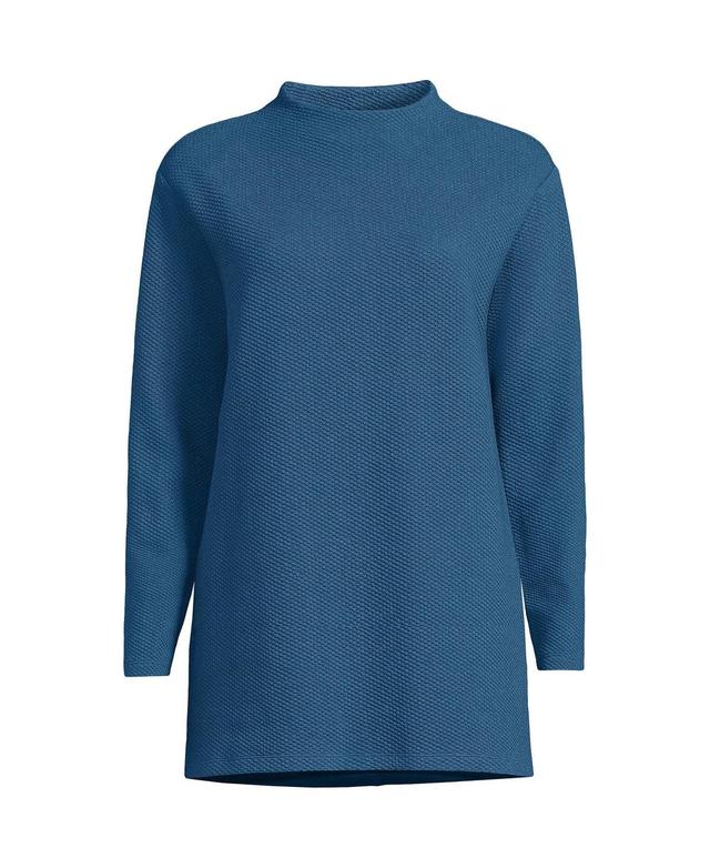 Lands End Womens Petite Long Sleeve Textured Pique Funnel Neck Tunic Product Image