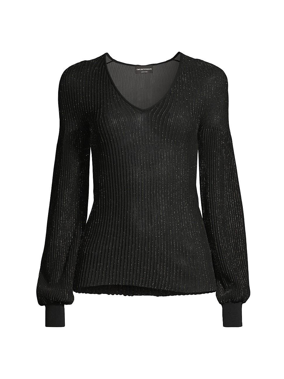 Womens Metallic Knit V-Neck Blouse Product Image