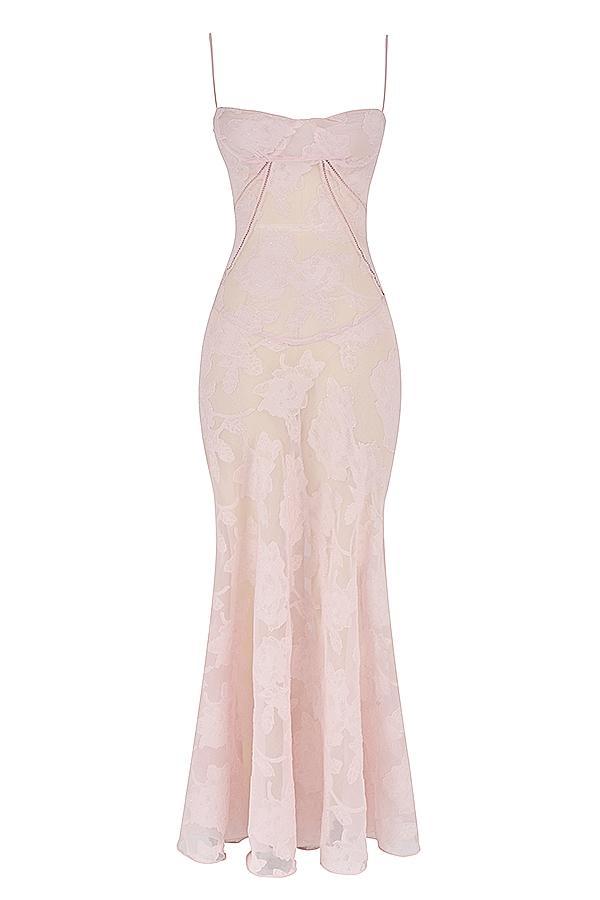 Seren Soft Pink Floral Lace Back Maxi Dress Product Image