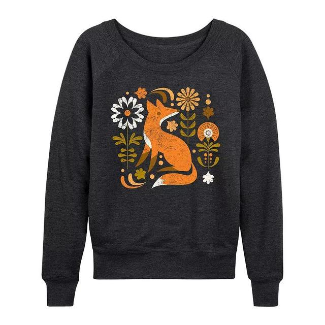 Womens Autumn Fox Slouchy Graphic Sweatshirt, Girls Heather Grey Product Image