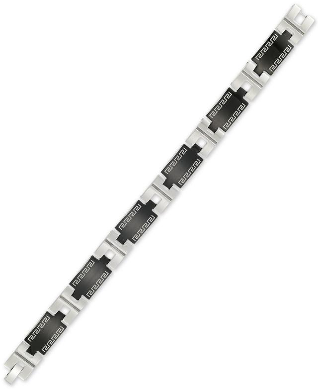 Legacy for Men by Simone I. Smith Greek Key Pattern Link Bracelet in Stainless Steel & Black Ion-Plate Product Image