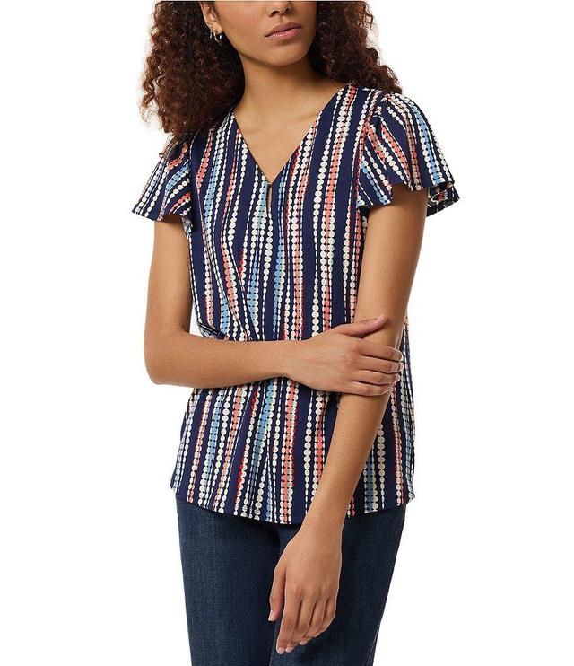 Jones New York Stretch Printed V-Neck Flutter Cap Sleeve Top Product Image