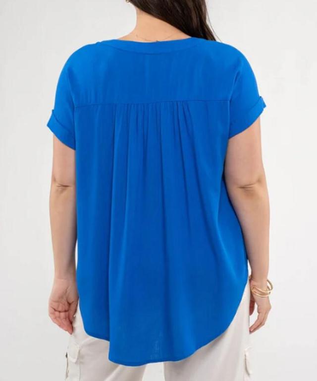 Blu Pepper® Ladies' Plus S/S Roll Sleeve Button Blouse Product Image