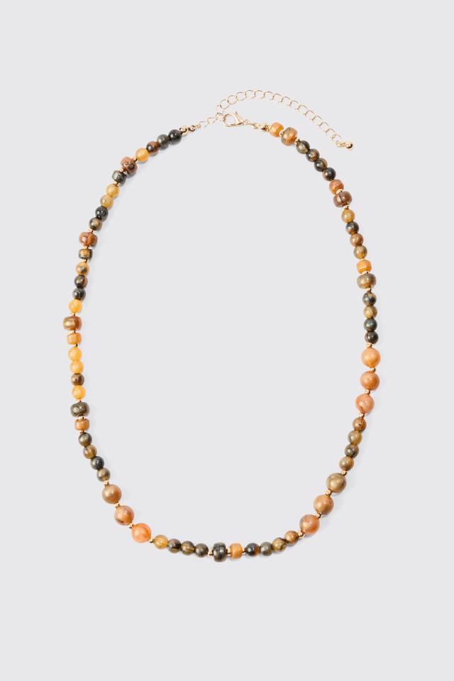 Beaded Necklace In Brown | boohooMAN USA Product Image