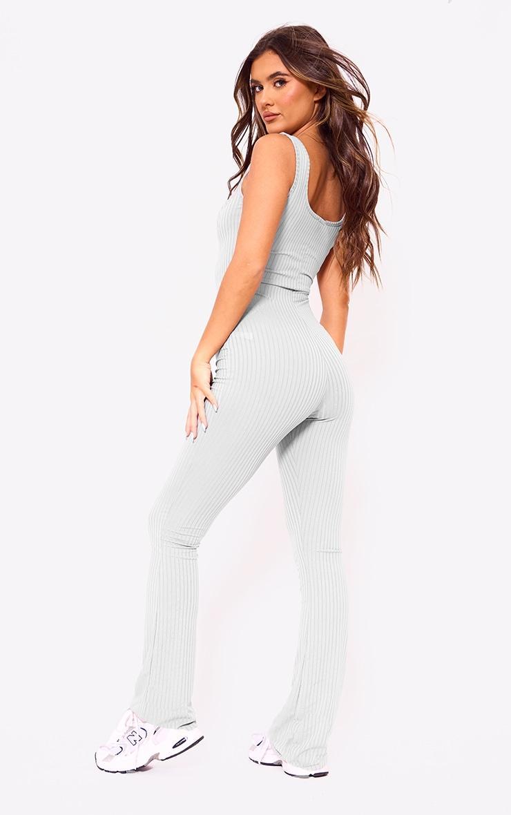 Grey Lettuce Hem Rib Scoop Neck Jumpsuit Product Image