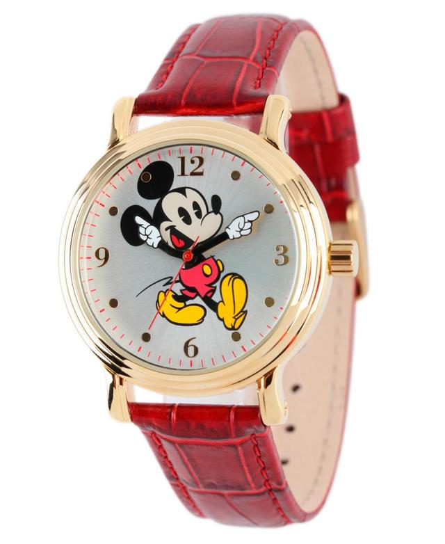 Disney Mickey Mouse Mens Shiny Gold Vintage Alloy Watch - Red Product Image