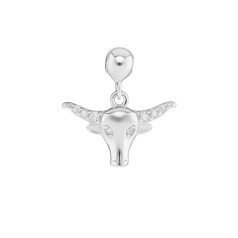 PRIMROSE Sterling Silver Polished Cubic Zirconia Bull Sliding Charm, Womens, Sterling Clear Product Image