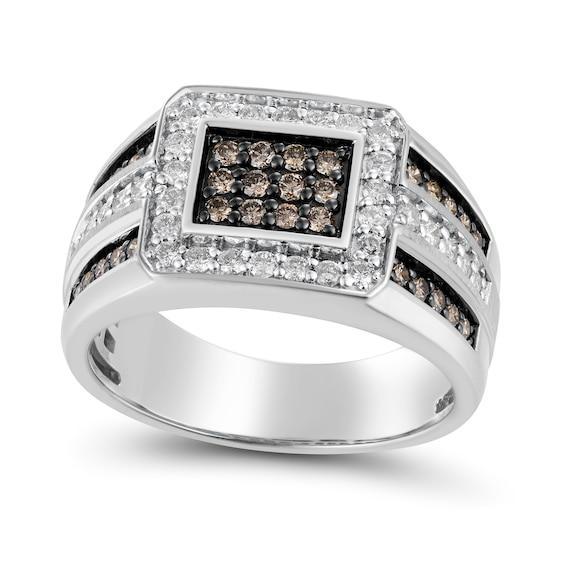 Men's 1 CT. T.w. Champagne and White Diamond Frame Ring 10K White Gold Product Image