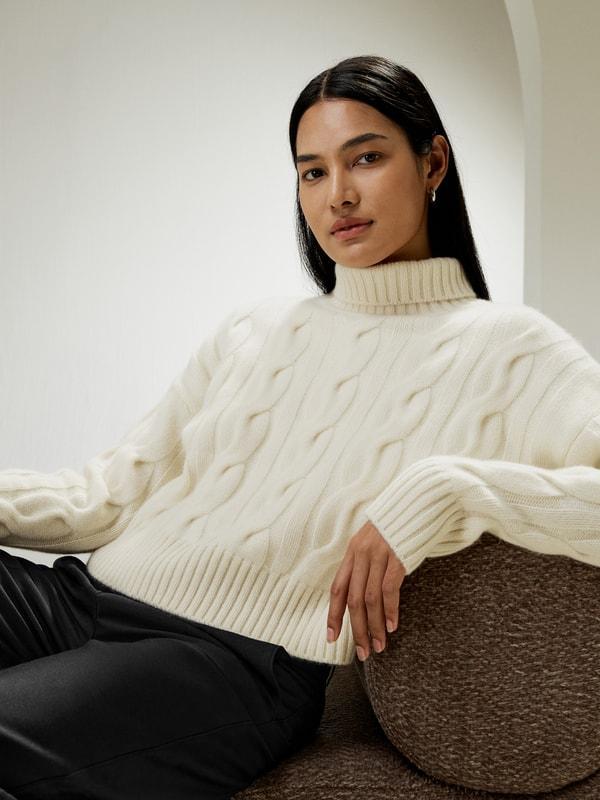 Cable Knit Cashmere Turtleneck Sweater Product Image