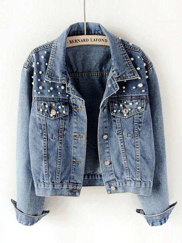 Long Sleeves Split-Joint Lapel Denim Jackets Product Image