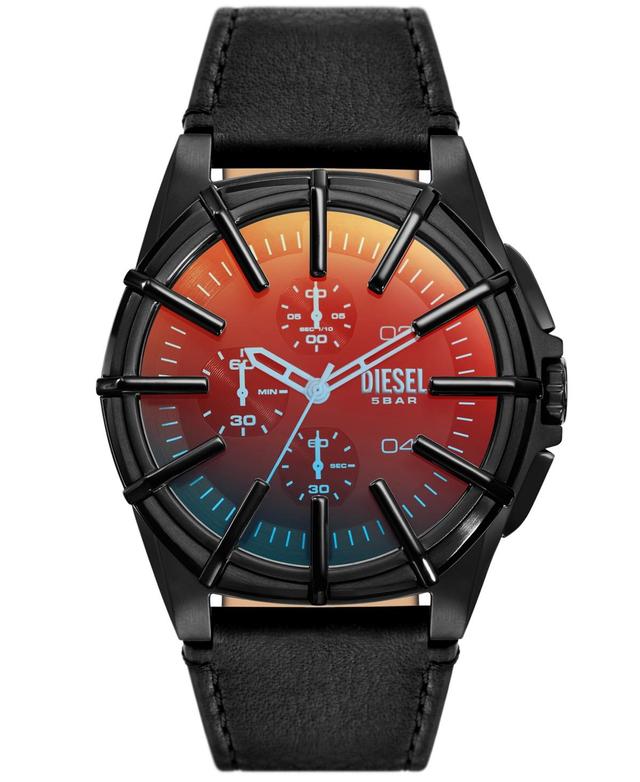 Diesel Mens Framed Chronograph Black Leather Watch 44mm Product Image