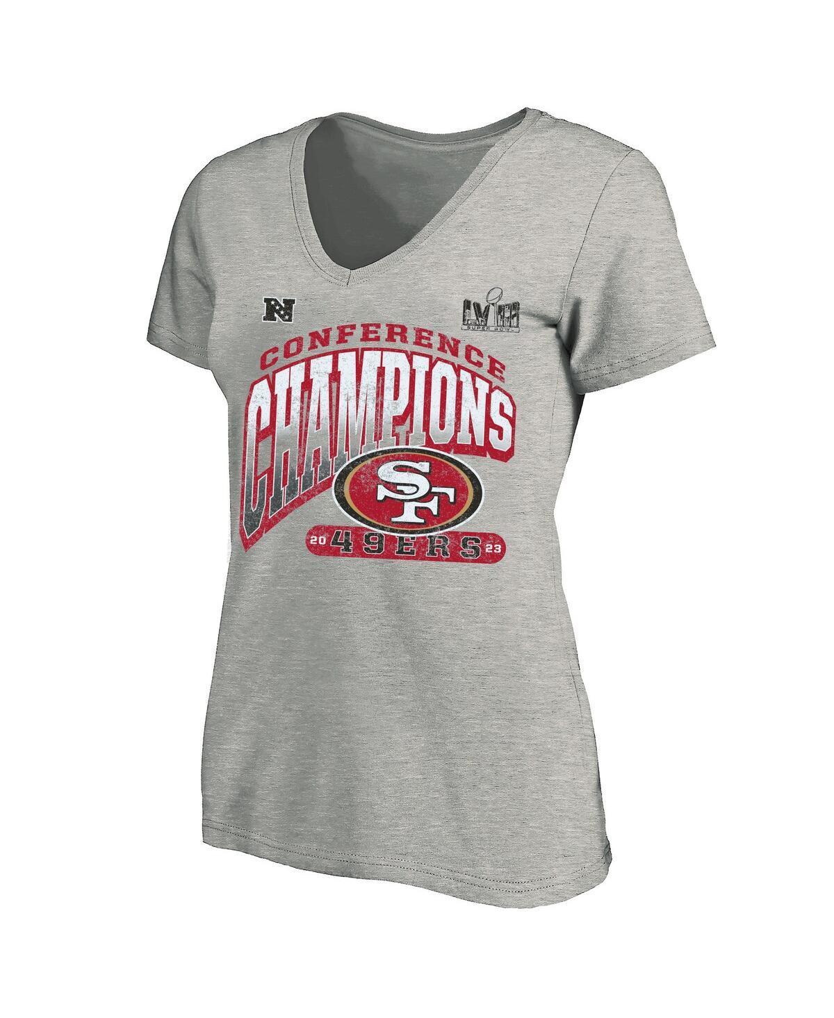 Womens Fanatics Branded Heather Gray San Francisco 49ers 2023 NFC Champions Plus Size Hail Mary V-Neck T-Shirt Product Image