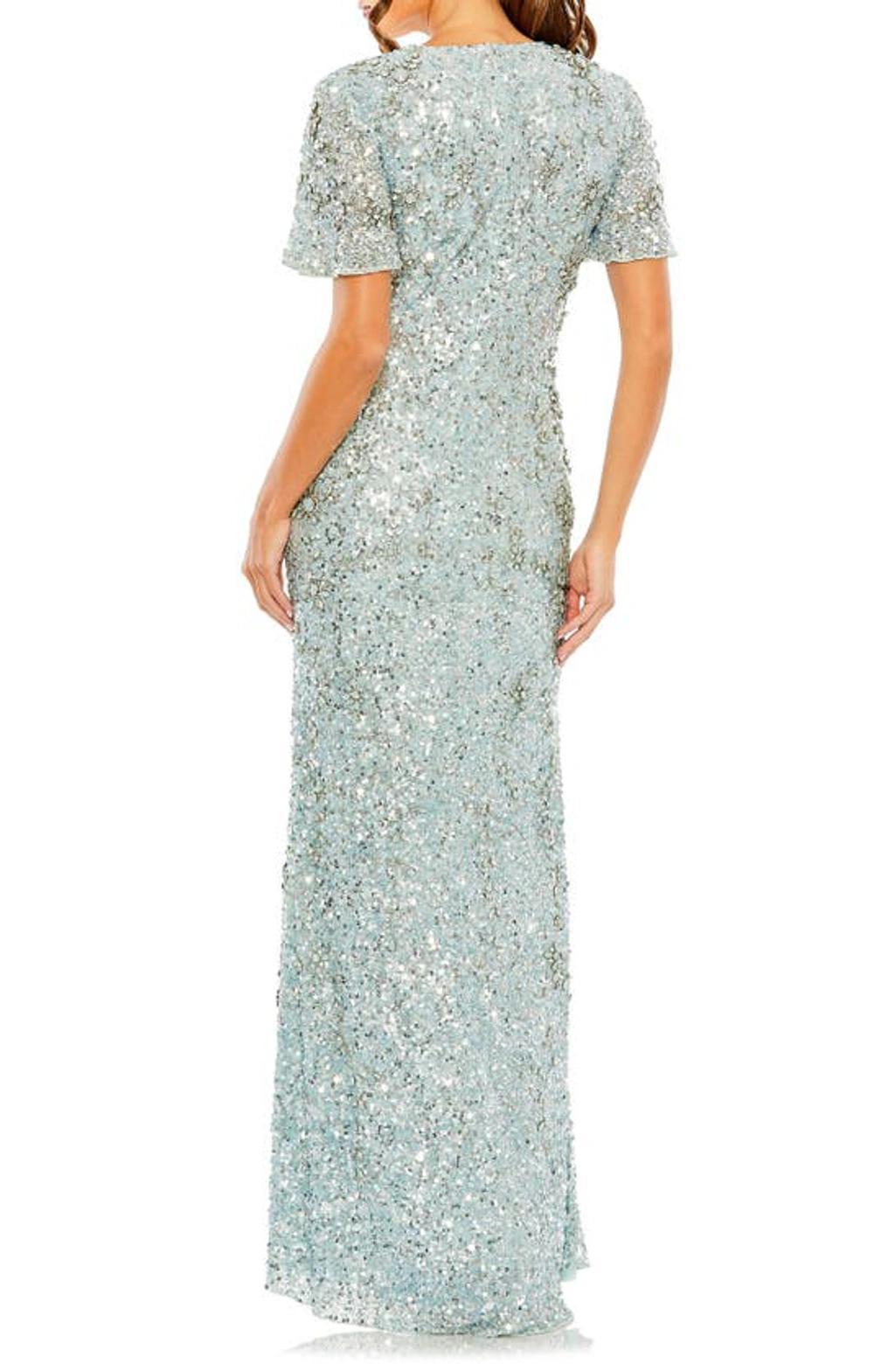 Flutter Sleeve Sequin High Neck Dress In French Blue Product Image