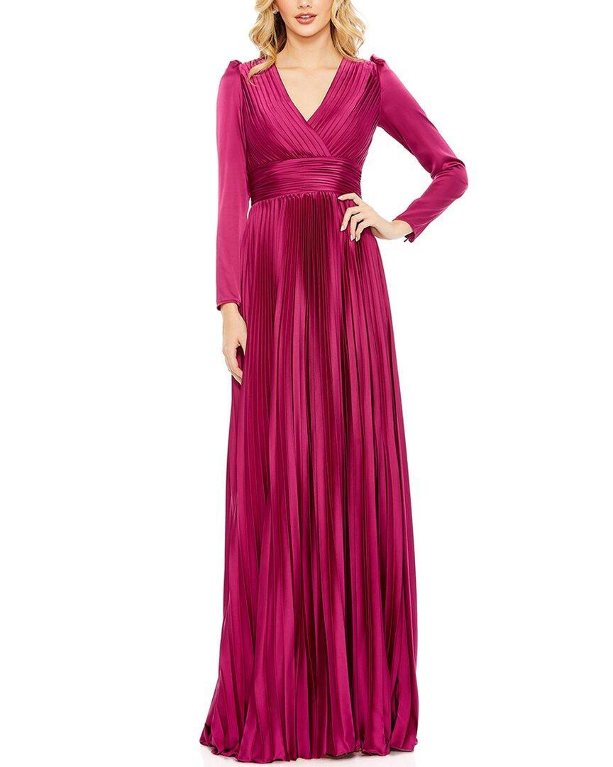 Pleated V-neck Gown In Pink Product Image