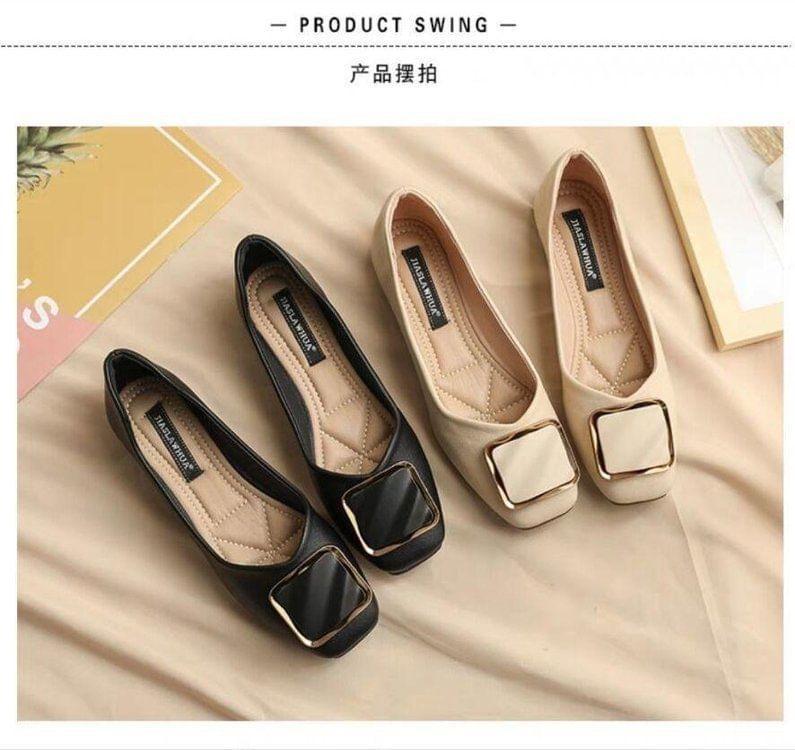 Faux Leather Square Toe Flats Product Image