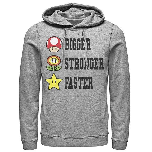 Mens Nintendo Super Mario Bigger Faster Stronger Hoodie Athletic Grey Product Image