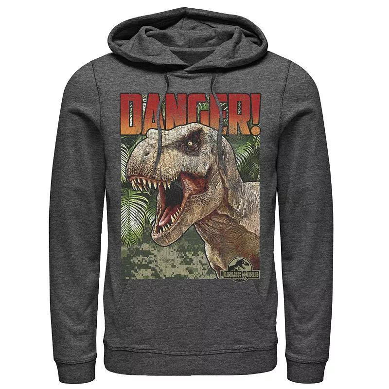 Mens Jurassic World Danger T-Rex Retro Poster Pullover Graphic Hoodie Grey Heather Product Image