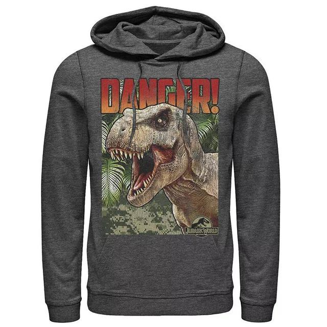 Mens Jurassic World Danger T-Rex Retro Poster Pullover Graphic Hoodie Grey Heather Product Image