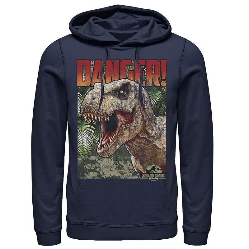 Mens Jurassic World Danger T-Rex Retro Poster Pullover Graphic Hoodie Grey Heather Product Image