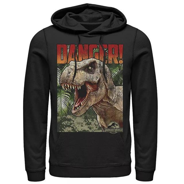 Mens Jurassic World Danger T-Rex Retro Poster Pullover Graphic Hoodie Product Image