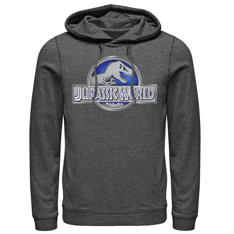 Mens Jurassic World Classic Metal Coin Logo Graphic Pullover Hoodie Med Grey Product Image