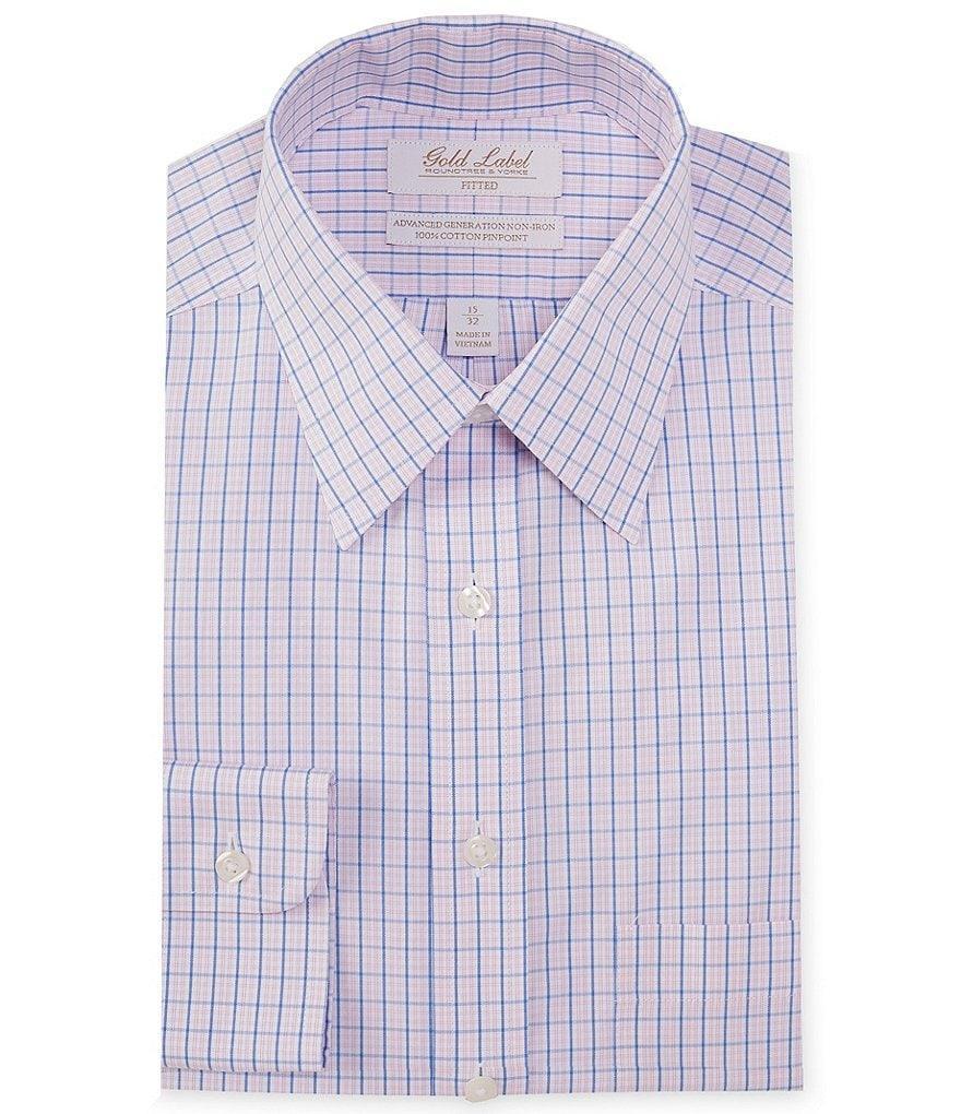 Gold Label Roundtree & Yorke Fitted Non-Iron Point Collar Checked Dress Shirt Product Image