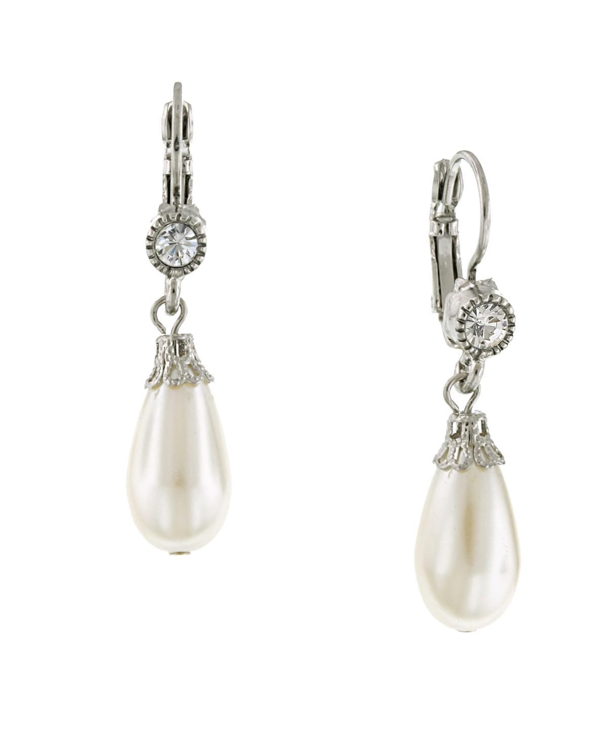 1928 Silver Tone Crystal & Simulated Pearl Drop Earrings, Womens, Grey Product Image