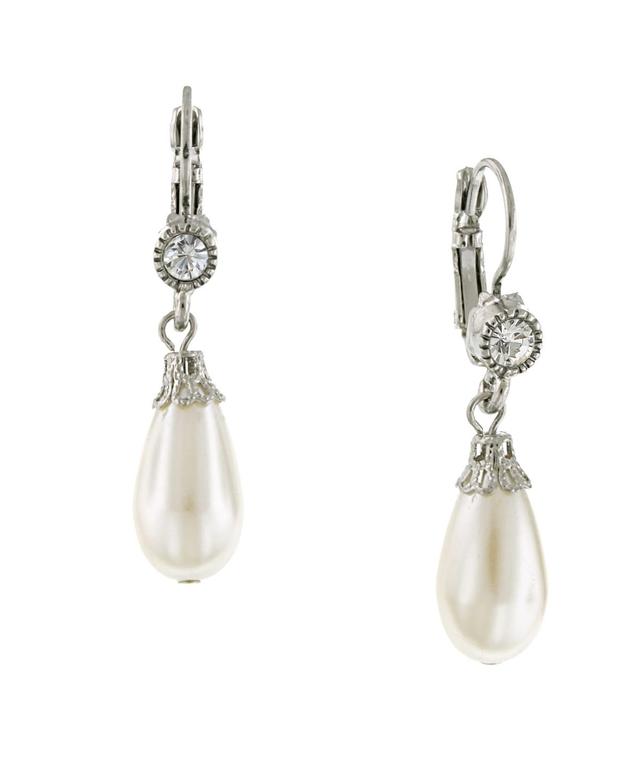 1928 Silver Tone Crystal & Simulated Pearl Drop Earrings, Womens, Grey Product Image