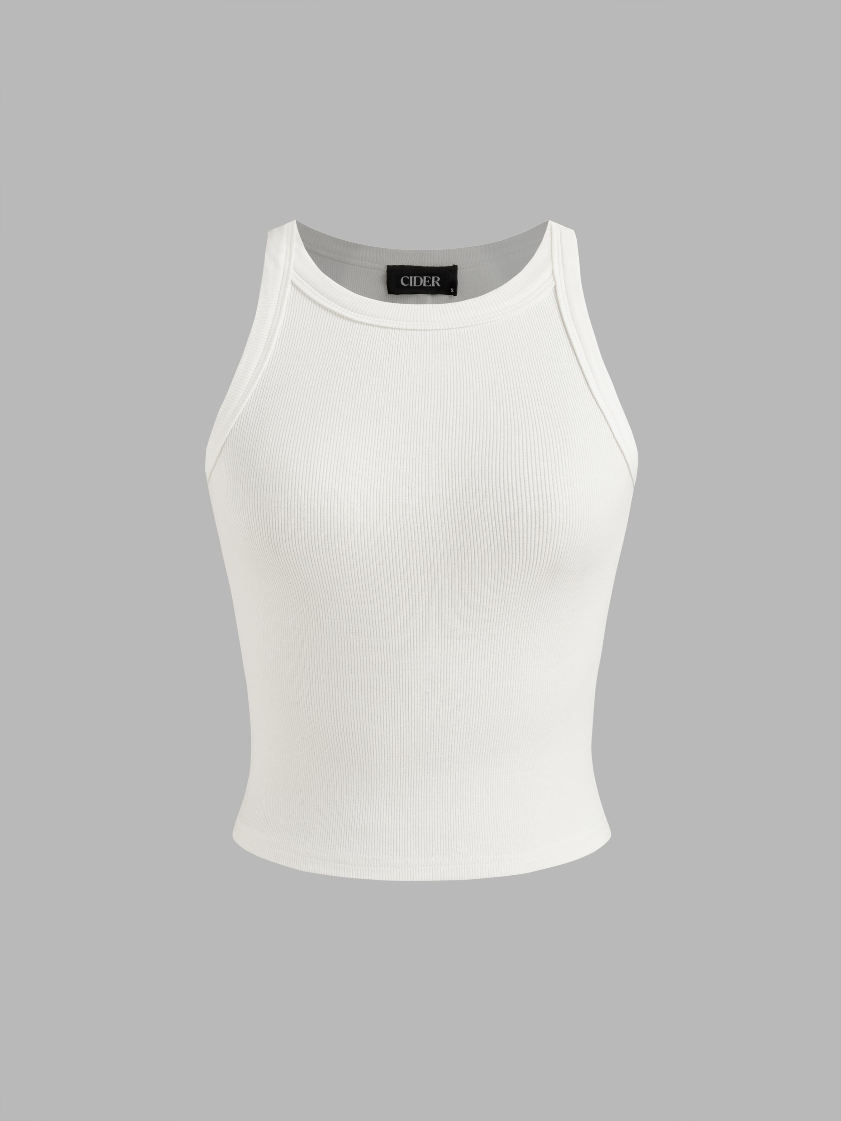 Cotton-blend Round Neckline Solid Tank Top product image