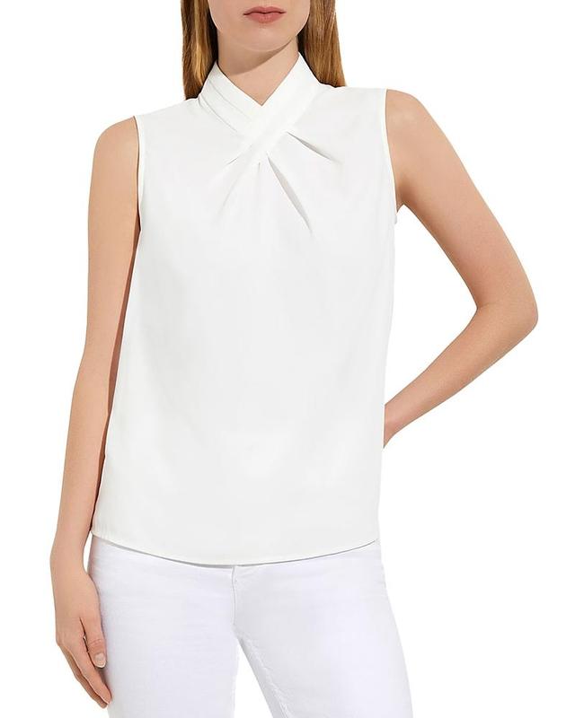 Pleated Crossover Collar Crepe de Chine Blouse Product Image