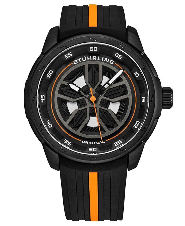 Mens Black Rubber Silicone Strap with Orange Stripe Watch 44mm Product Image