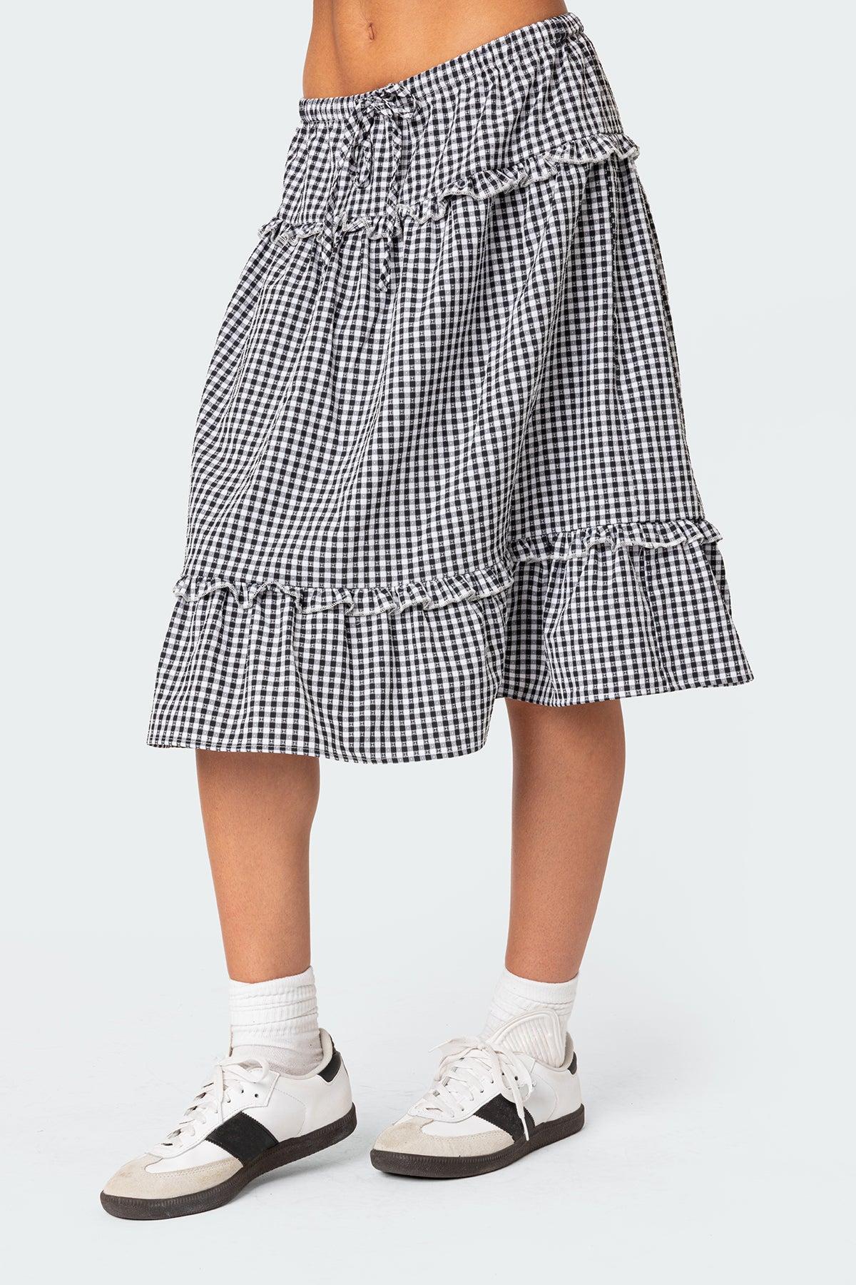 Plaid Tiered Midi Skirt Product Image