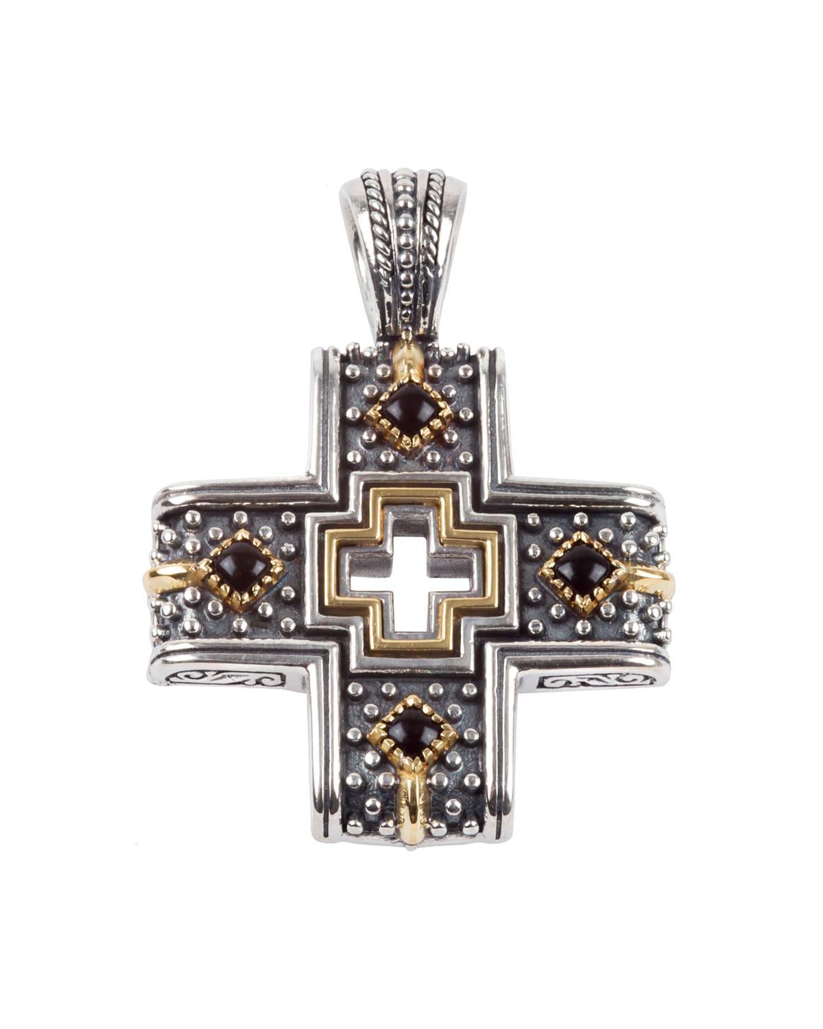 Mens Sterling Silver/18k Gold Cross Pendant with Onyx Product Image