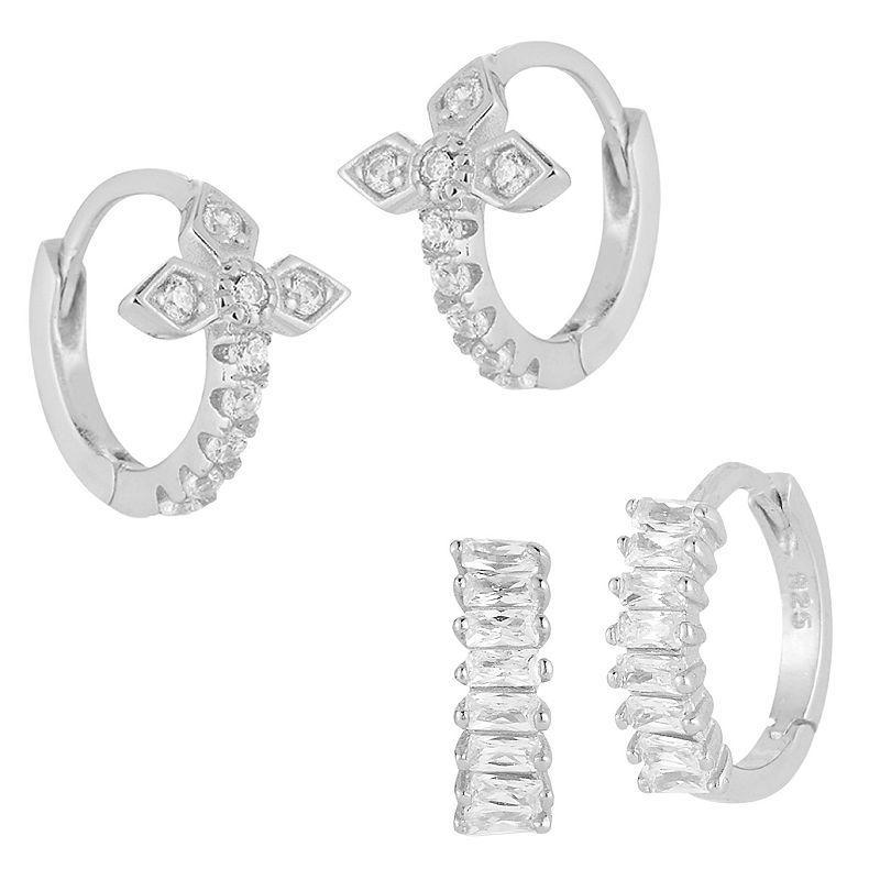 Sunkissed Sterling Cubic Zirconia Huggie Hoop Earring Set, Womens, Silver Tone Product Image