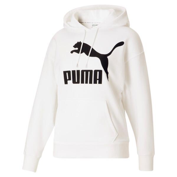 PUMA Classics Womens Logo Hoodie in White/Black Product Image