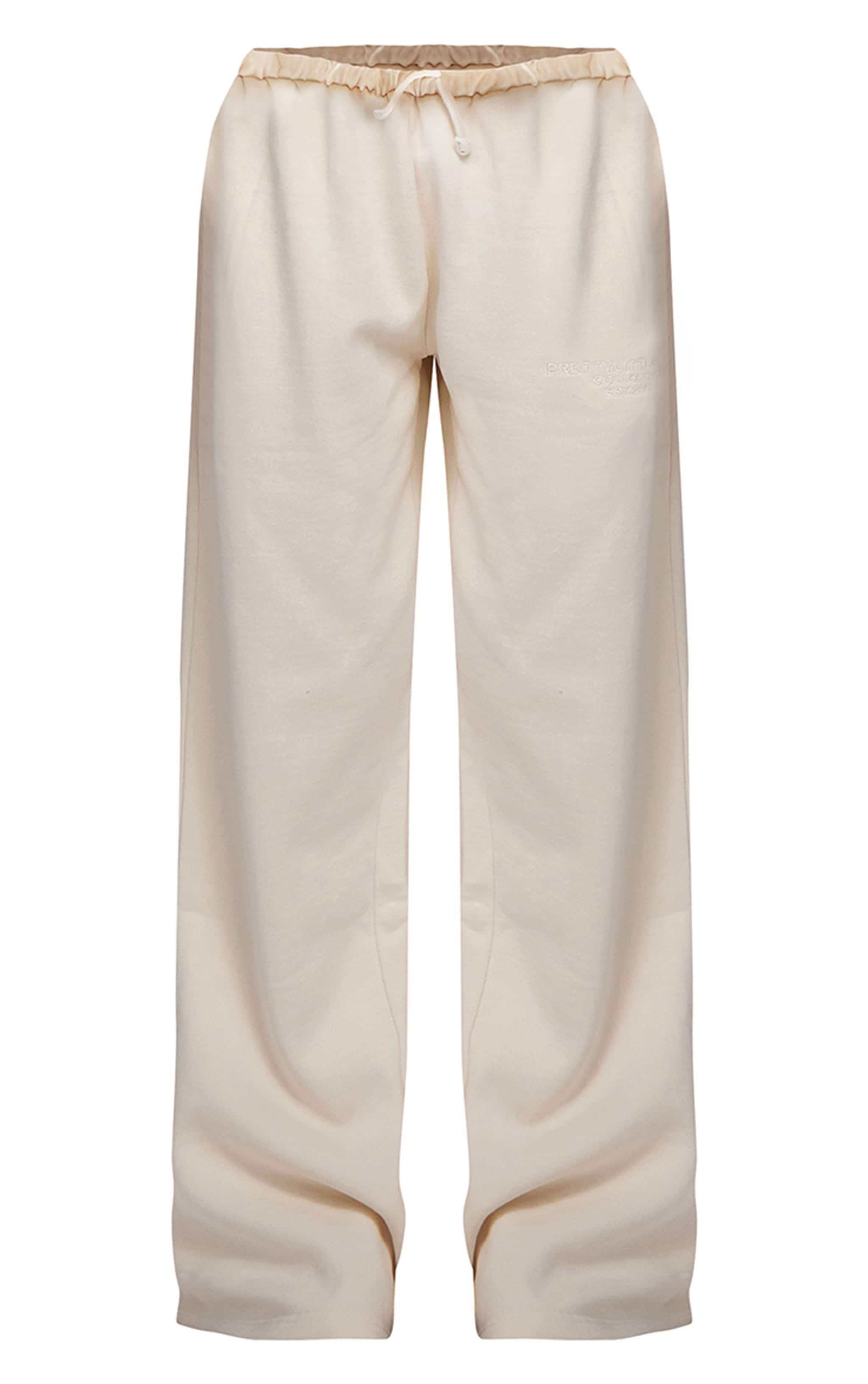 PRETTYLITTLETHING Cream Premium Embroidered Oversized Wide Leg Sweatpants Product Image