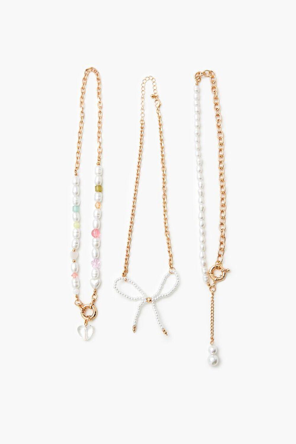 Faux Pearl Bow Necklace Set | Forever 21 Product Image