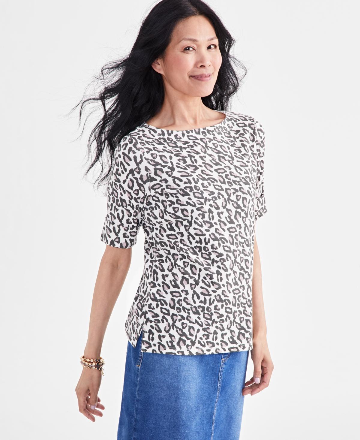 Style & Co Womens Printed Boat-Neck Elbow-Sleeve Top, Created for Macys Product Image