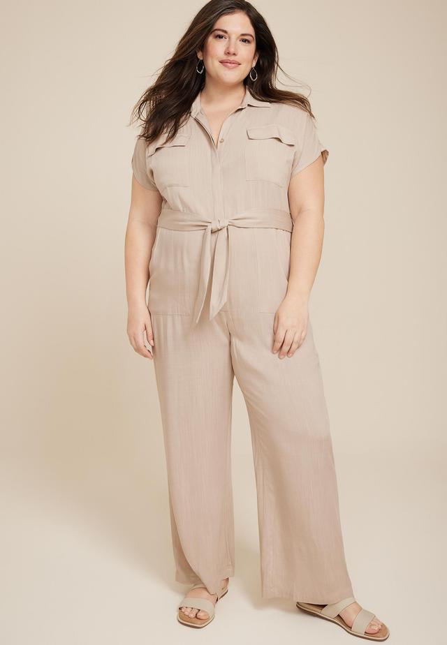 Maurices Plus Size Womens Belted Utility Jumpsuit Beige Size 2X Product Image