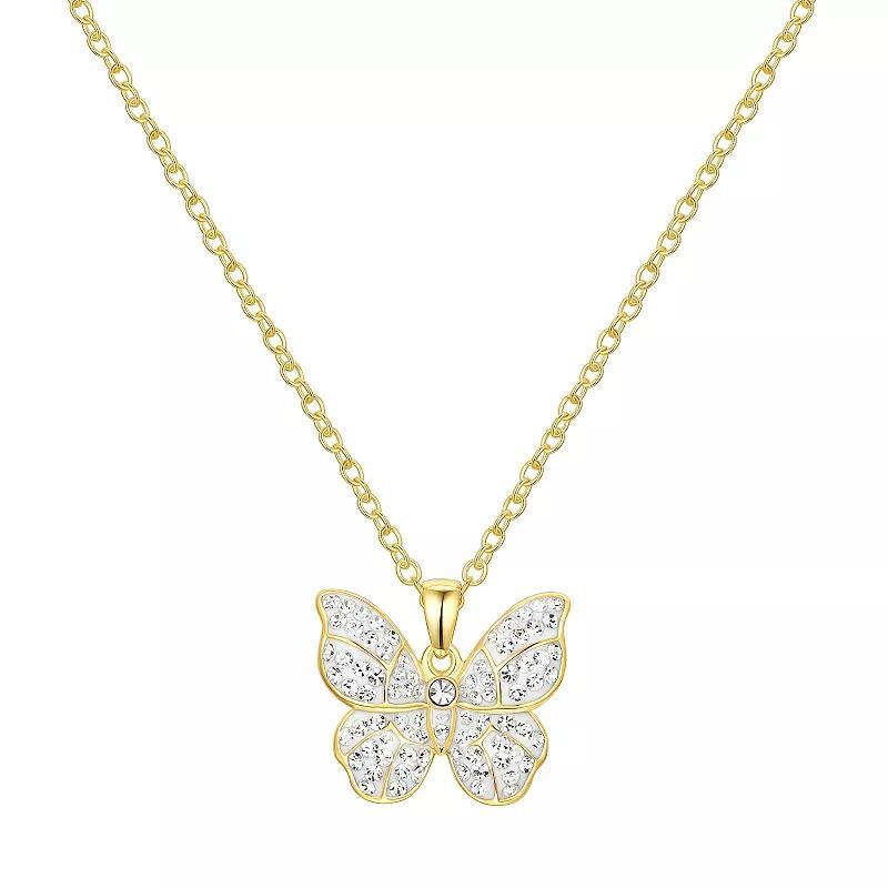 14k Gold Plated Crystal Butterfly Pendant Necklace, Womens Silvertone White Product Image