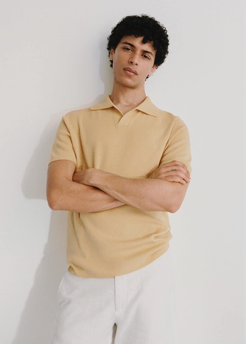 MANGO MAN - Textured knitted cotton polo shirt mustardMen Product Image