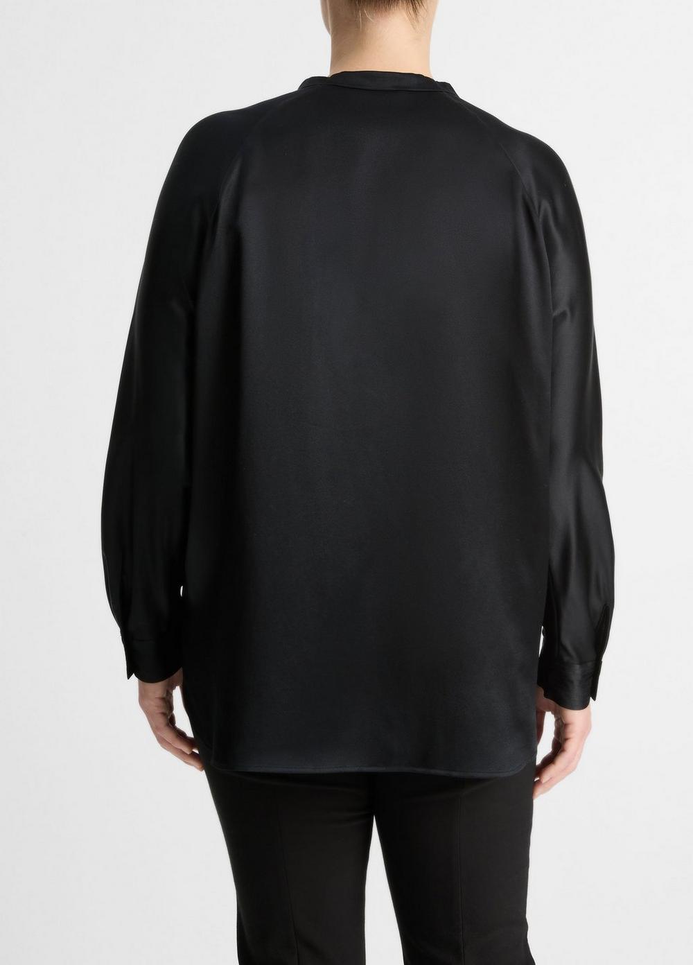 Womens Satin Band Collar Blouse, Black, Size 1XL Vince Product Image