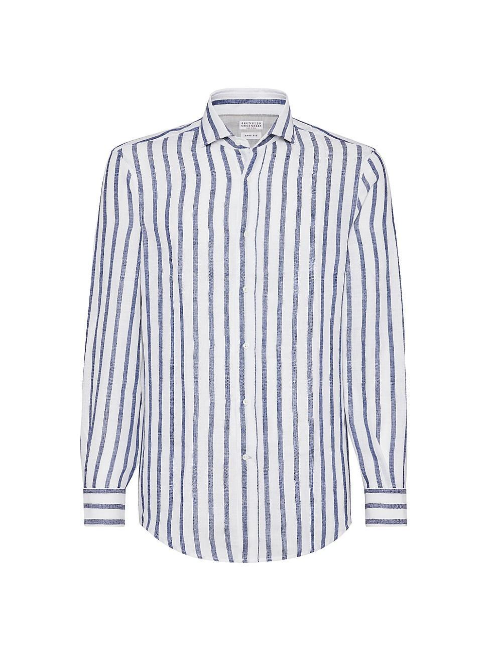 Mens Striped Linen Easy Fit Shirt With Spread Collar Product Image