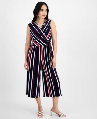 Petite Striped Cropped Wide-Leg Jumpsuit Product Image