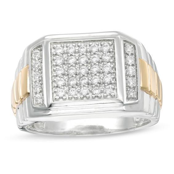 Men's 1/2 CT. T.w. Square Composite Diamond Ribbed Shank Ring in Sterling Silver with 10K Gold Product Image