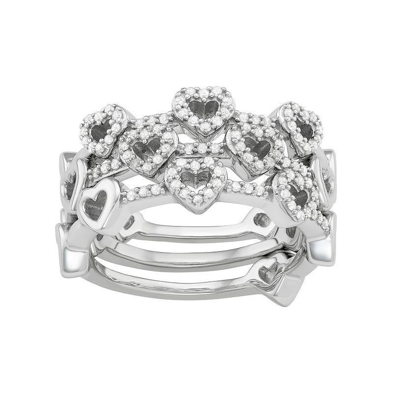 Jewelexcess Sterling Silver 1/3 Carat T.W. Diamond Heart Stack Ring Set, Womens Silver Tone Product Image