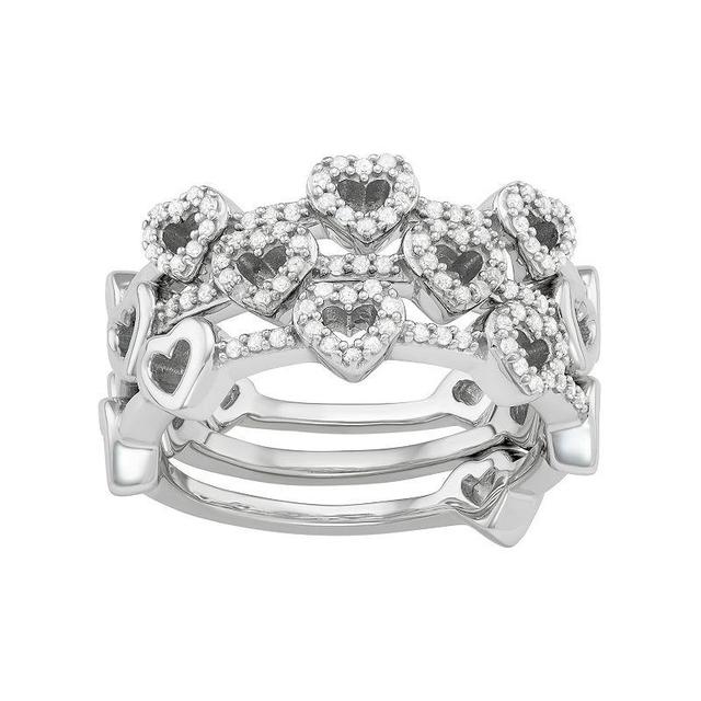 Jewelexcess Sterling Silver 1/3 Carat T.W. Diamond Heart Stack Ring Set, Womens Silver Tone Product Image