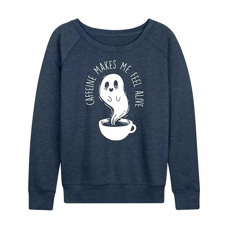 Womens Caffeine Makes Me Feel Alive Ghost Lightweight French Terry Sweatshirt Grey Dark Red Product Image