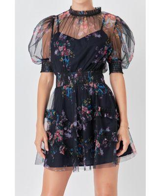 Womens Ruffled Mesh Mini Dress Product Image